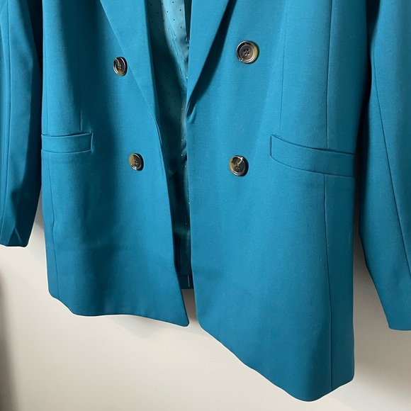 Talbots City Twill Open Front Blazer Size 14 Large Teal Double Breasted - Picture 4 of 11